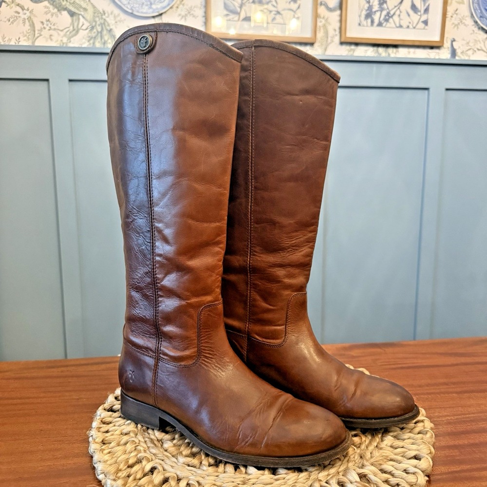 Frye Ladies Boots 7B Melissa‎ 2 Tall Cognac Brown Western 3475449-COX
